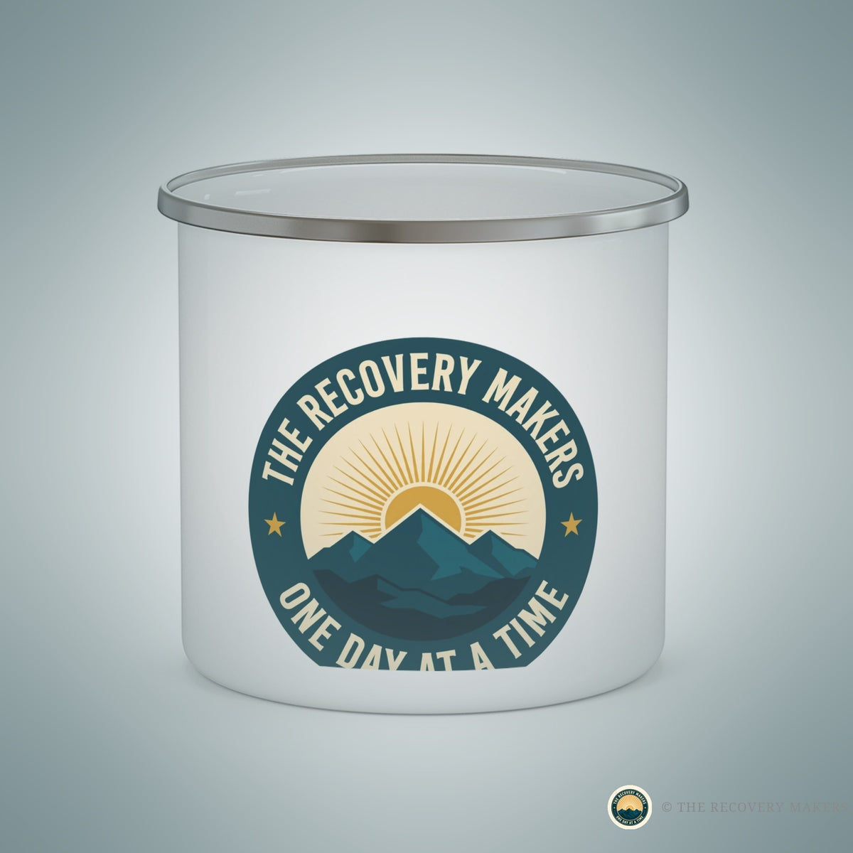 Sunrise Emblem Enamel Mug - lifestyle photo