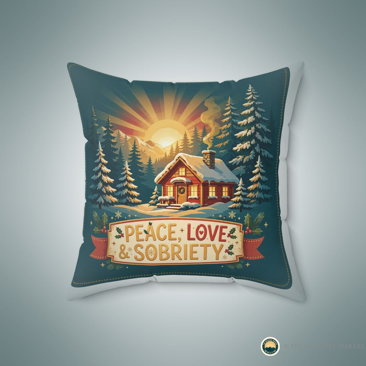 Peace, Love & Sobriety Throw Pillow - lifestyle photo