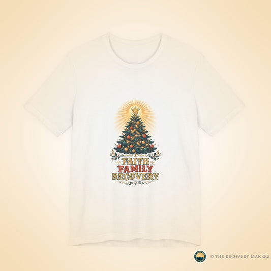 Faith, Family, Recovery Christmas Tee - lifestyle photo